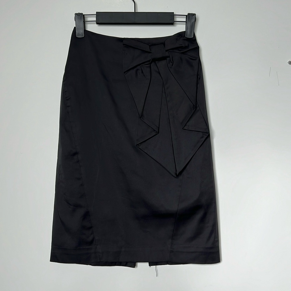 H&M black satin midi skirt with bow detail size 2